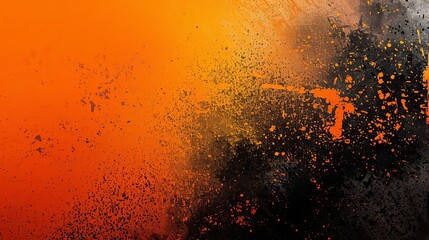 Canvas Print - This abstract, vibrant wallpaper background scene features an explosive orange and black splatter, perfect for artistic illustrations