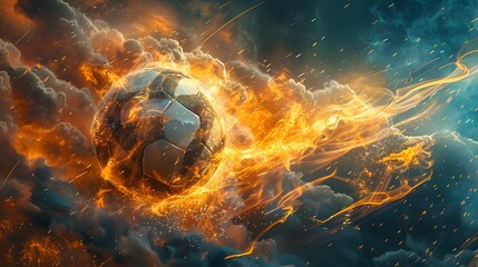 Canvas Print - Soccer Ball on Fire.