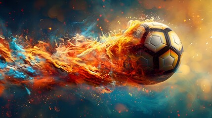 Wall Mural - Soccer Ball in Fire and Smoke.