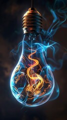 Wall Mural - Illuminated light bulb with colorful smoke and glowing filament, artistic concept