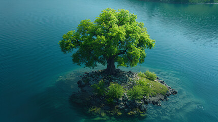 Wall Mural - Green trees on a small island, Background
