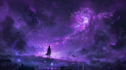 ads for a fantasy or gaming product with a mysterious, mystical purple and black background that hints at magic and wonder.