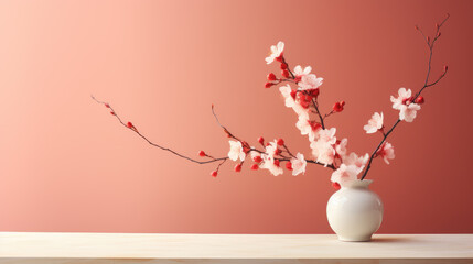 generated illustration of pink cherry blossom with copy space