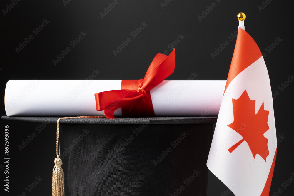 Canadian education and language learning, graduation cap with diploma ...