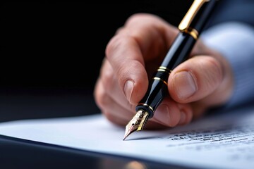 Close up of hand writing with fountain pen