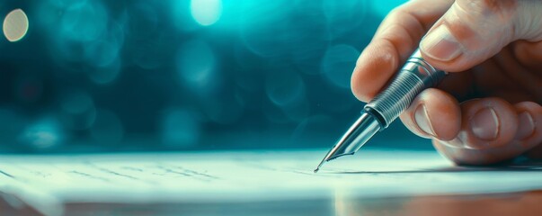 Close-up of hand holding pen over white paper