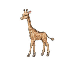 Wall Mural - Watercolor Cute Giraffe Calf Die Cut PNG Style Isolated on White and Transparent Background