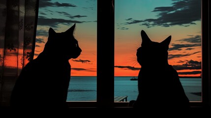 Poster - Two cats silhouetted 