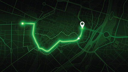 Wall Mural - neon GPS road map of Altstadt with the arrow that moves to the point of destination