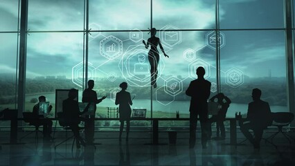 Wall Mural - ai showcases a plan to a group of people.