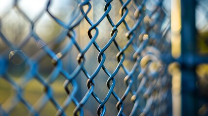 a chain link fence with a blurry background