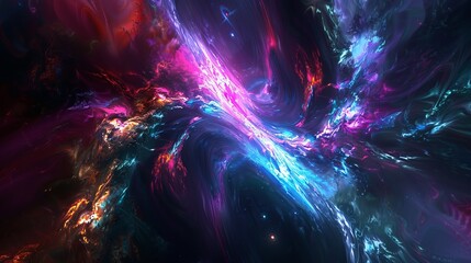 Wall Mural - abstract neon fractal wallpaper with vibrant space elements and galactic patterns in a dark cosmic b