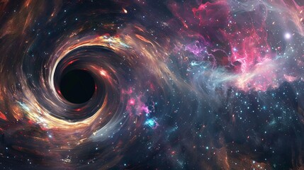 Wall Mural - stunning abstract space wallpaper featuring a black hole surrounded by a nebula, vibrant stars, and 