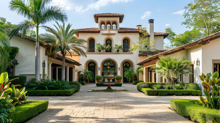 Wall Mural - Stunning Spanish-style mansion with luxurious amenities, nestled within a verdant residential estate