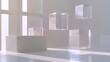 © CYBERPINK - White Room With Glass Cubes And Sunlight Streaming Through Windows
