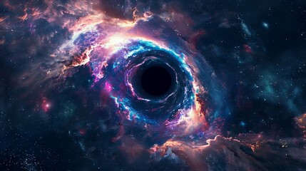 Wall Mural - stunning abstract space wallpaper featuring a black hole surrounded by a nebula, vibrant stars, and 
