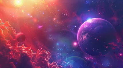 Wall Mural - surreal alien planet and space abstract background with retro neon circles, psychedelic design in vi