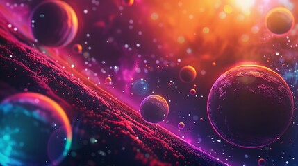Wall Mural - surreal alien planet and space abstract background with retro neon circles, psychedelic design in vi
