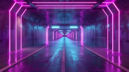 Wall Mural - futuristic empty neon glowing background with high-tech lines and abstract geometric patterns in spa