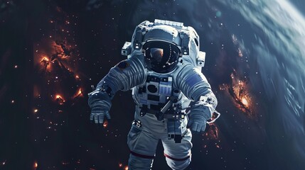 Wall Mural - space astronaut in deep space performing spacewalk with stunning cosmic art background, featuring sc