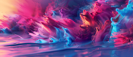 Poster - 3d vibrant fractal neon abstract background ,Abstract background of blue and pink liquid flows ,Abstract background of acrylic paint in blue and purple tones