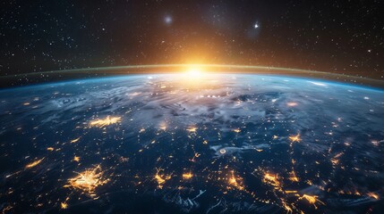 Wall Mural - beautiful view of planet earth from space at night with glowing city lights in fantasy futuristic di