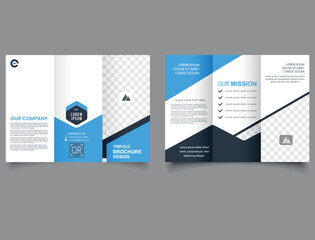 Wall Mural - Blue corporate trifold brochure for business. Presentation layout.