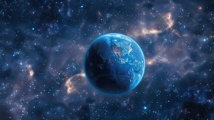 Wall Mural - stunning view of a blue planet from outer space with glowing atmosphere and starry background, ideal