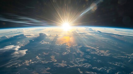 Wall Mural - blue sunrise over the earth horizon viewed from space with vibrant atmosphere and glowing orb - perf