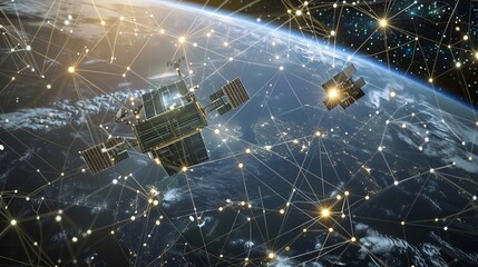 Wall Mural - united states enveloped by an interconnected satellite network, depicting global connectivity and te