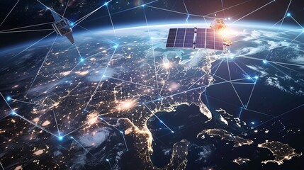 Wall Mural - united states enveloped by an interconnected satellite network, depicting global connectivity and te