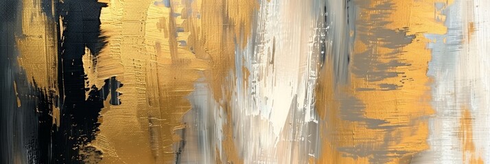 Wall Mural - Abstract Art with Metallic Gold, Silver, Bronze Brush Strokes on Luxurious Textured Background