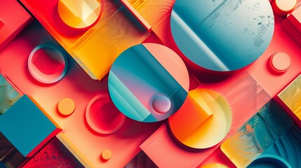 Wall Mural - vibrant layered composition with abstract shapes and colorful textures, creative design concept for 