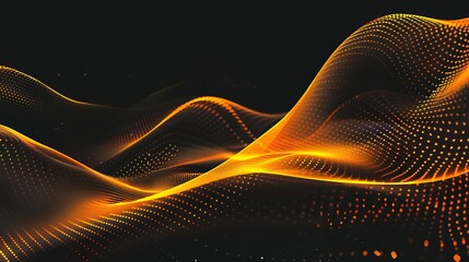 Wall Mural - dark technology background with wavy orange and white lines, black texture color design illustration