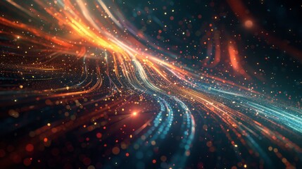 Canvas Print - abstract visual background with glowing lights and lines in dark space, featuring illuminated dots, 