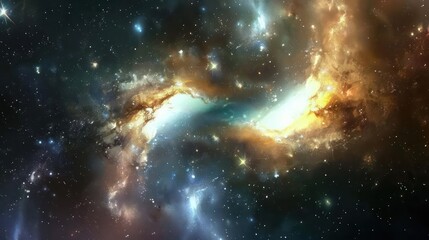 Wall Mural - a grand, mysterious galactic bridge connecting two galaxies., image of galaxy universe space beautif