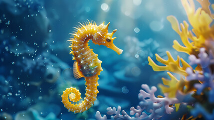 Seahorse swimming in the sea
