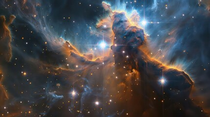 Wall Mural - a mysterious nebula with bright stars and strange, ethereal shapes., image of galaxy universe space 
