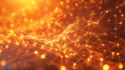 Wall Mural - vibrant orange abstract digital technology background with network connection lines, 3d model and il