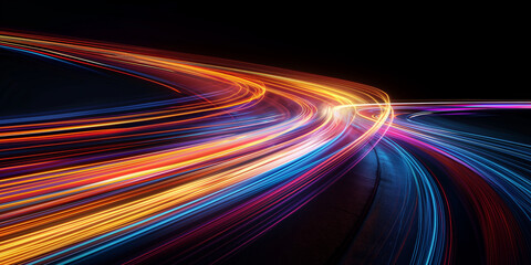 Wall Mural - abstract light trails on dark background creating dynamic and vibrant curves