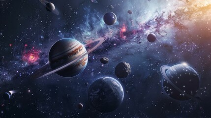 Wall Mural - stunning 8k rendering of planets in space with realistic textures and vivid colors, perfect for sci-