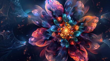 Wall Mural - a stunning cosmic blossom with vibrant, unusual shapes., image of galaxy universe space beautiful li