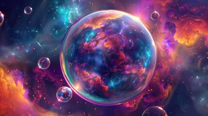 Wall Mural - a stunning cosmic bubble with vibrant colors and shapes., image of galaxy universe space beautiful l