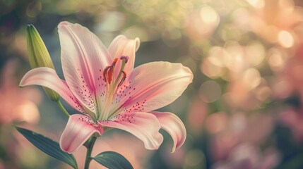 Wall Mural - Pink lily flower with shallow depth of field and retro tones