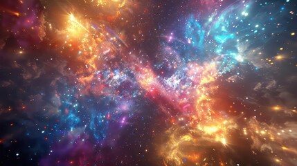 a stunning cosmic cascade of bright, colorful particles., image of galaxy universe space beautiful l