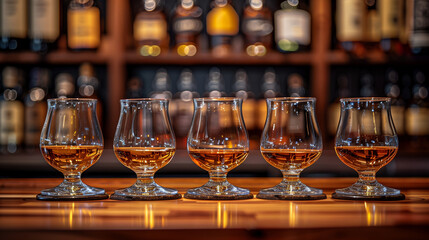 Wall Mural - Whiskey in glass on bar counter at winery