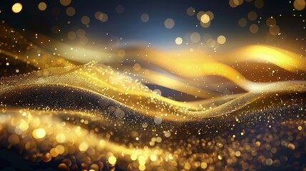 Wall Mural - Abstract golden elegant background with glitter and waves.
