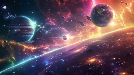 Wall Mural - colorful vintage abstract galaxy illustration with retro futuristic space wallpaper - 4k background 