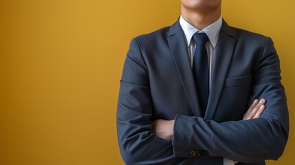 Wall Mural - A man in a suit and tie stands with his arms crossed