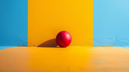 Sticker - A red ball is sitting on a yellow wall